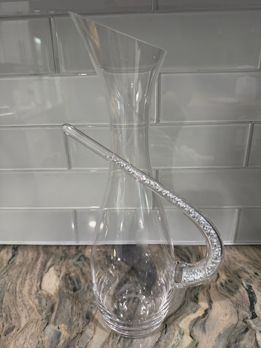 Clear Crystal Accent Glass Pitcher with Decorative Handle